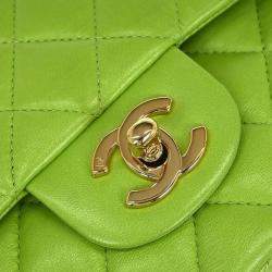 مملوكة مسبقًا Chanel Classic Double Flap Medium Green Lambskin Leather Shoulder Bag