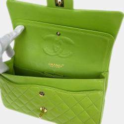 مملوكة مسبقًا Chanel Classic Double Flap Medium Green Lambskin Leather Shoulder Bag