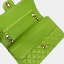مملوكة مسبقًا Chanel Classic Double Flap Medium Green Lambskin Leather Shoulder Bag