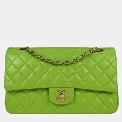 مملوكة مسبقًا Chanel Green Lambskin Medium Classic Double Flap Shoulder Bag