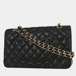 Pre Owned Chanel Black Calfskin Medium Classic Double Flap Shoulder Bag