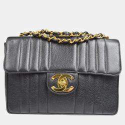 Pre Owned Chanel Black Calfskin Mademoiselle Jumbo Classic Flap Bag