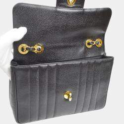 Pre Owned Chanel Black Calfskin Mademoiselle Jumbo Classic Flap Bag