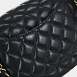 Pre Owned Chanel Black Lambskin Single Flap Shoulder Bag