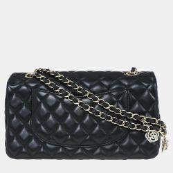 Pre Owned Chanel Black Lambskin Single Flap Shoulder Bag
