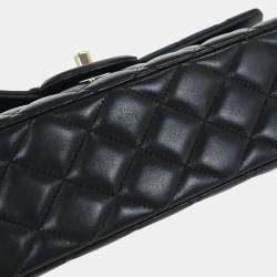 Pre Owned Chanel Black Lambskin Single Flap Shoulder Bag