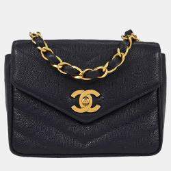مملوكة مسبقًا Chanel Navy Calfskin Single Flap Shoulder Bag