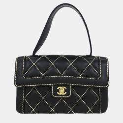 Pre Owned حقيبة شانيل سوداء جلد عجل خياطة جامحة