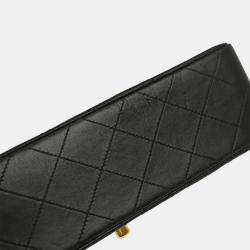 مملوكة مسبقًا حقيبة كتف شانيل كلاسيك مزدوجة صغيرة جلد حمل أسود