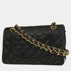 مملوكة مسبقًا حقيبة كتف شانيل كلاسيك مزدوجة صغيرة جلد حمل أسود