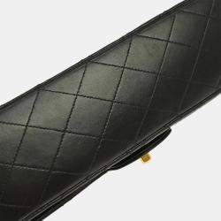 Pre Owned Chanel Black Lambskin Medium Classic Double Flap Shoulder Bag