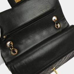 Pre Owned Chanel Black Lambskin Medium Classic Double Flap Shoulder Bag