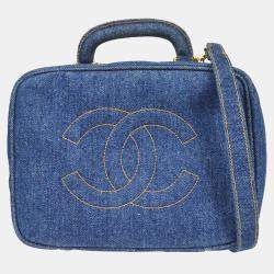 Pre Owned Chanel Blue Denim Timeless Lunch Box Vanity 24 2way Handbag