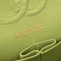 Pre Owned Chanel Green Lambskin Small Classic Double Flap Shoulder Bag