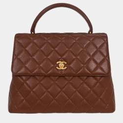 Pre Owned Chanel Brown Calfskin Top Handle Handbag
