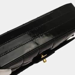Pre Owned Chanel Black Patent Leather Choco Bar Single Flap Shoulder Bag