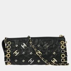 Pre Owned Chanel Black Lambskin Choco Bar Shoulder Bag Pochette