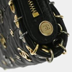 Pre Owned Chanel Black Lambskin Choco Bar Shoulder Bag Pochette