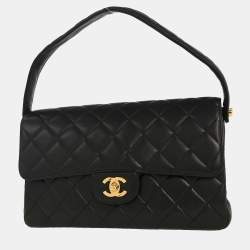 Pre Owned Chanel Black Lambskin Double Sided Handbag