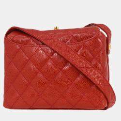 Pre Owned Chanel Red Calfskin Shoulder Bag