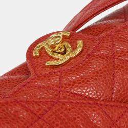 Pre Owned Chanel Red Calfskin Shoulder Bag