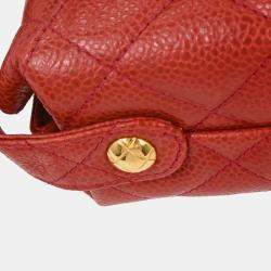 Pre Owned Chanel Red Calfskin Shoulder Bag