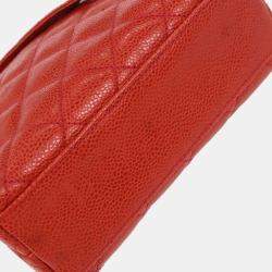 Pre Owned Chanel Red Calfskin Shoulder Bag