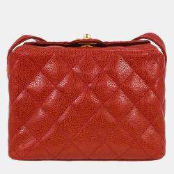Pre Owned Chanel Red Calfskin Shoulder Bag