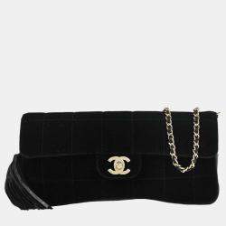 مملوكة مسبقًا Chanel Black Velvet East West Choco Bar Shoulder Bag