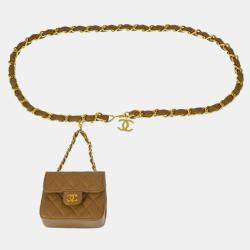 Pre Owned Chanel Brown Lambskin Classic Flap Micro Bum Belt Bag