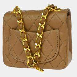 Pre Owned Chanel Brown Lambskin Classic Flap Micro Bum Belt Bag