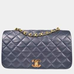 مملوكة مسبقًا Chanel Full Flap Navy Lambskin Leather Shoulder Bag