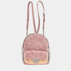 Pre Owned Chanel Pink Calfskin Sequins Backpack