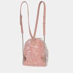 Pre Owned Chanel Pink Calfskin Sequins Backpack