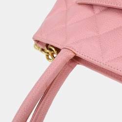 Pre Owned حقيبة يد توتس شانيل ميداليون جلد عجل وردي