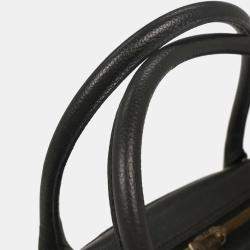 Pre Owned شنيل حقيبة يد جلد عجل أسود