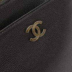 Pre Owned شنيل حقيبة يد جلد عجل أسود