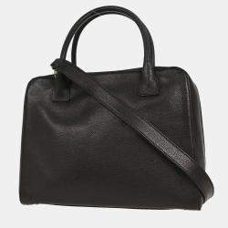 Pre Owned شنيل حقيبة يد  جلد عجل أسود