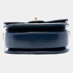 Pre Owned Chanel Blue Mini CC Quilted Shiny Calfskin Round Moon Messenger Flap