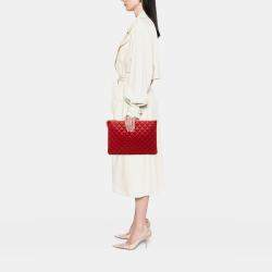 Pre Owned حقيبة كلتش شانيل سحر الكازينو جلد الغنم الأحمر مبطن كبير