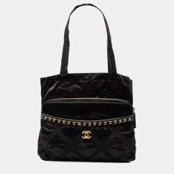 مملوكة مسبقًا حقيبة يد شانيل قابلة للطي نايلون أسود غروغران