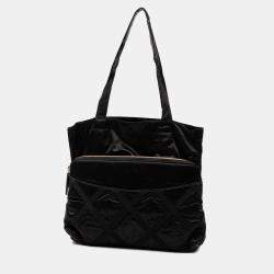 Pre Owned حقيبة يد شانيل قابلة للطي نايلون أسود غروغران