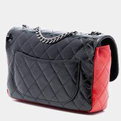 مملوكة مسبقًا حقيبة شانيل متوسطة سوداء حمراء ثلاثية الألوان متدرجة جلد العجل مبطنة بلوحة CC