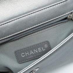 Pre Owned Chanel Silver Mini Quilted Chevron Sheepskin Mademoiselle Vintage Flap