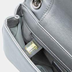 Pre Owned Chanel Silver Mini Quilted Chevron Sheepskin Mademoiselle Vintage Flap