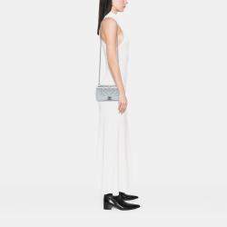 Pre Owned Chanel Silver Mini Quilted Chevron Sheepskin Mademoiselle Vintage Flap