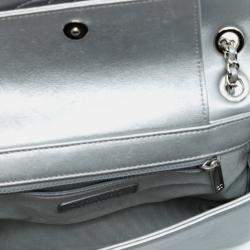 Pre Owned Chanel Silver Mini Quilted Chevron Sheepskin Mademoiselle Vintage Flap