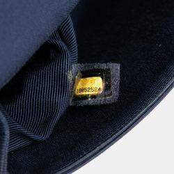 Pre Owned Chanel Blue White Medium Classic Printed Grosgrain Double Flap