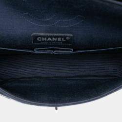 Pre Owned Chanel Blue White Medium Classic Printed Grosgrain Double Flap