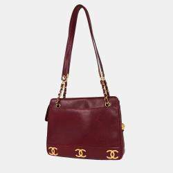 Pre Owned حقيبة شانيل بوردو جلد العجل تريبل سي سي كتف توت